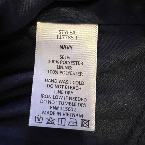 Lush Deep V Mock Neck Striped Peplum Long Balloon Sleeve Wrap Top Navy - Picture 7 of 11